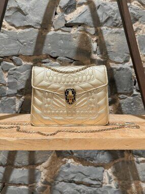 Bvlgari Metallic Gold Serpenti Forever Small Square Chain Bag